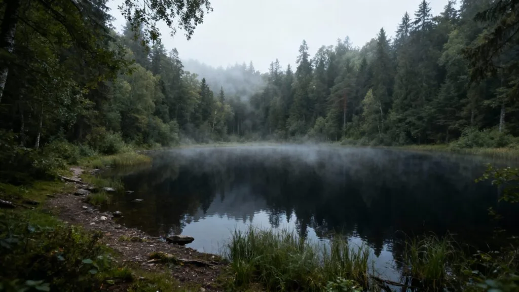 Petit lac sauvage bordé de forêt dense