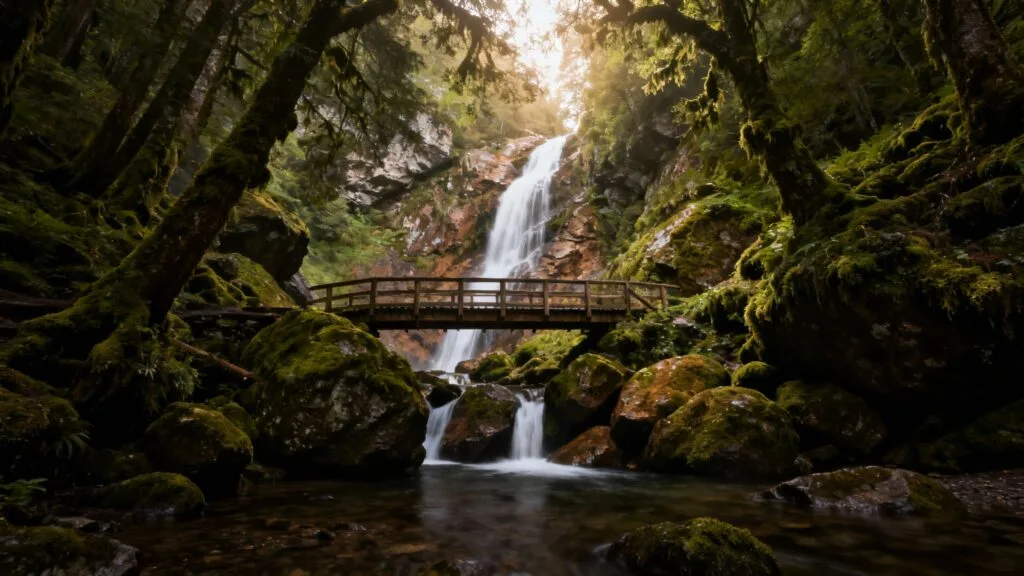 Petites cascades moussues en forêt vosgienne