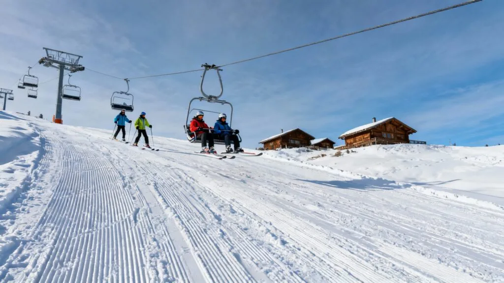 Piste de ski damée dans une station familiale
