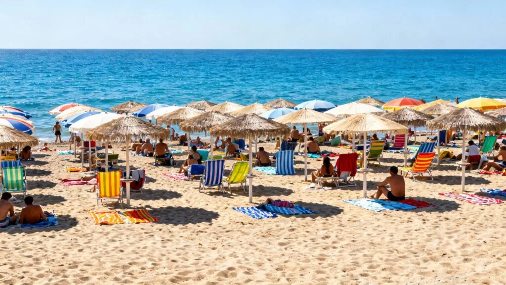 Plage très fréquentée à midi, privilégier horaires creux