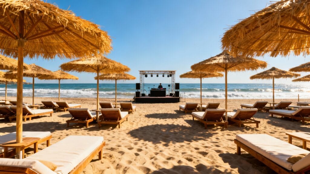 plage club avec vue dégagée sur la mer