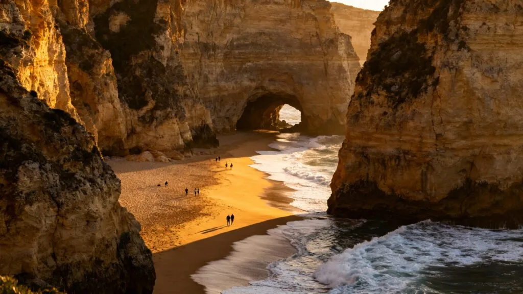 Grande plage atlantique bordée de falaises près de Lisbonne
