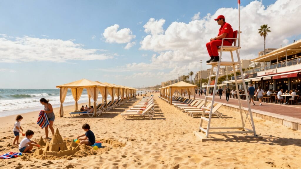 plage familiale aménagée, zones surveillées actives