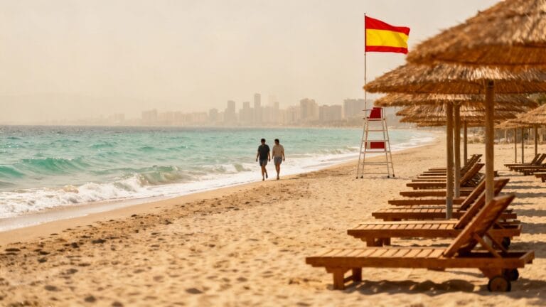 plage istanbul avec parasols, mer calme et horizon