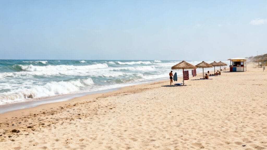 grande plage de sable, vagues modérées — mer Noire
