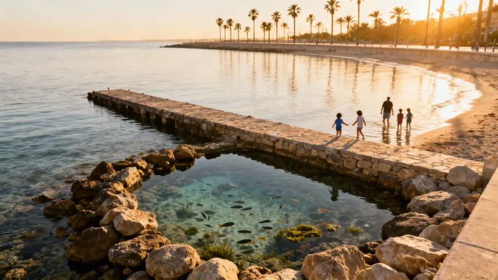 Plage abritée avec jetée et piscine naturelle près de Lisbonne
