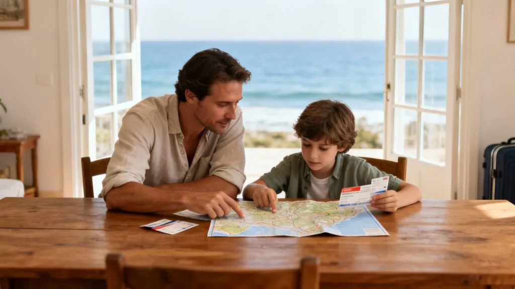 Parent et enfant planifient une sortie aquarium près de Marseille