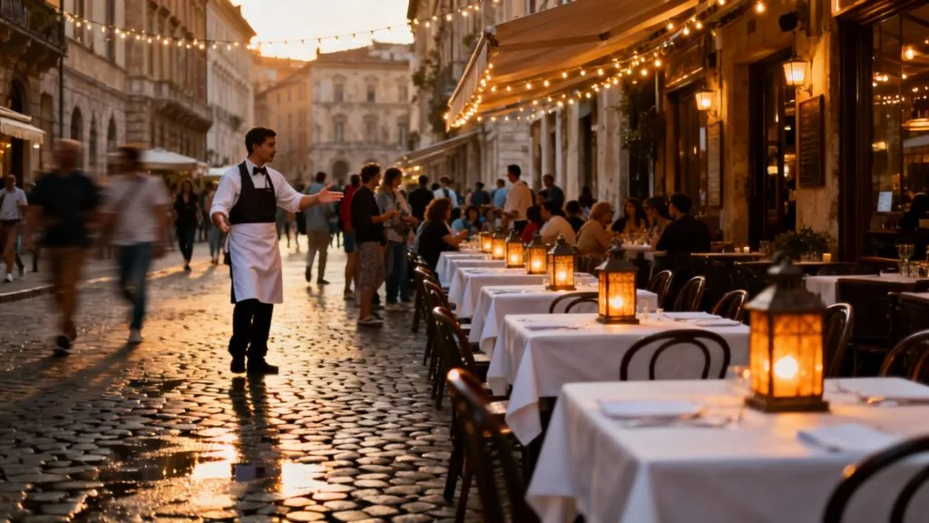 Rue touristique aux restaurants à prix élevés
