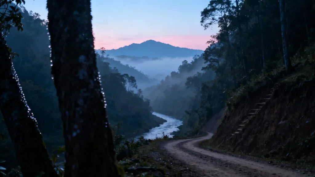 Piste de montagne dans une zone frontalière isolée de Thaïlande