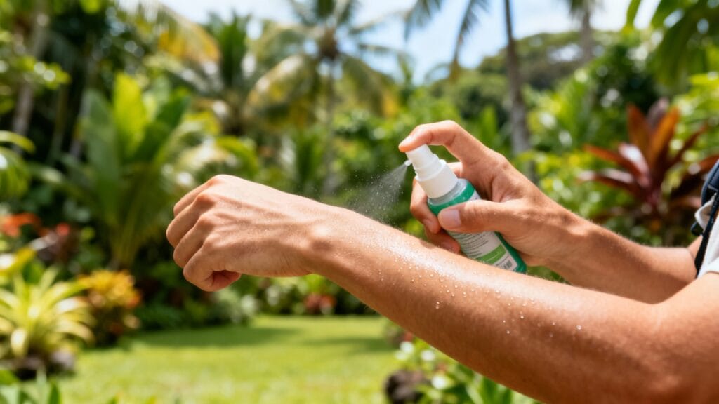 Application de répulsif moustiques en environnement tropical