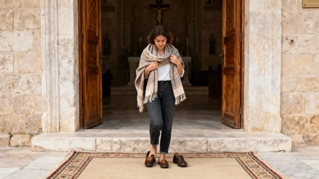 Entrée d’un lieu de culte : épaules couvertes, chaussures retirées