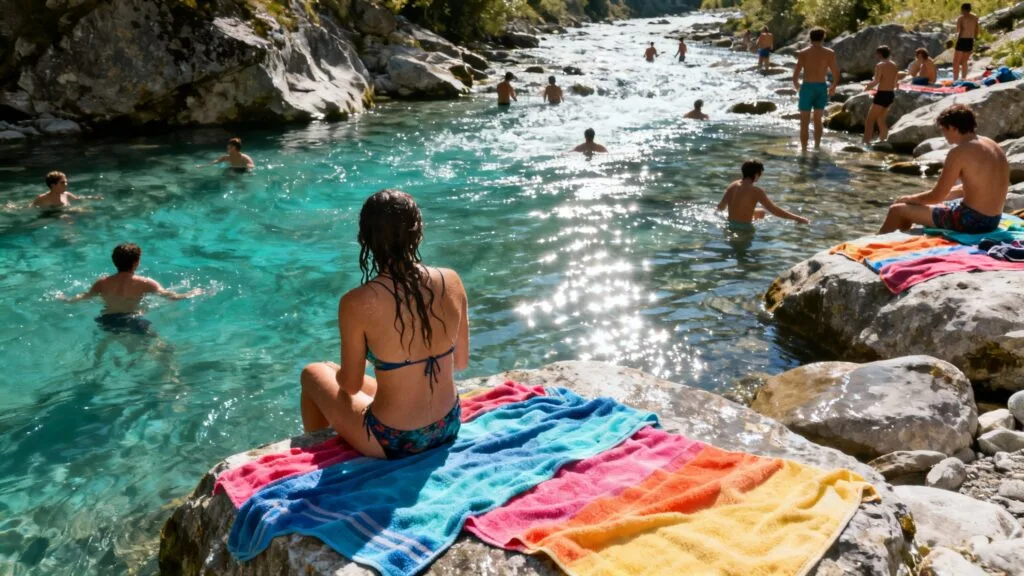 Baignades naturelles surpeuplées et rochers glissants