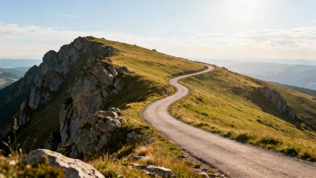 Route de crête traversant des chaumes de montagne