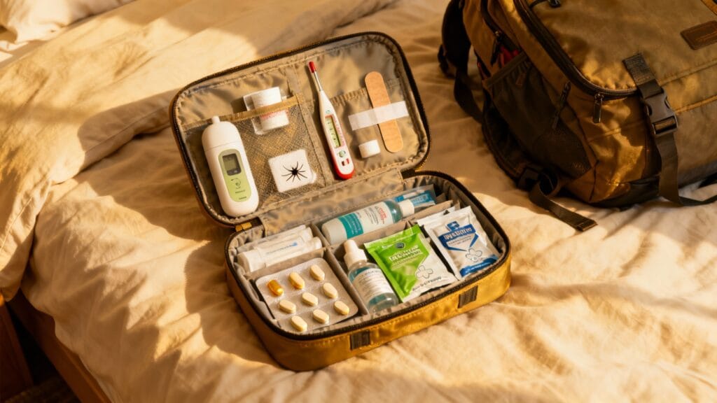 Trousse à pharmacie voyage Laos, répulsif et ORS