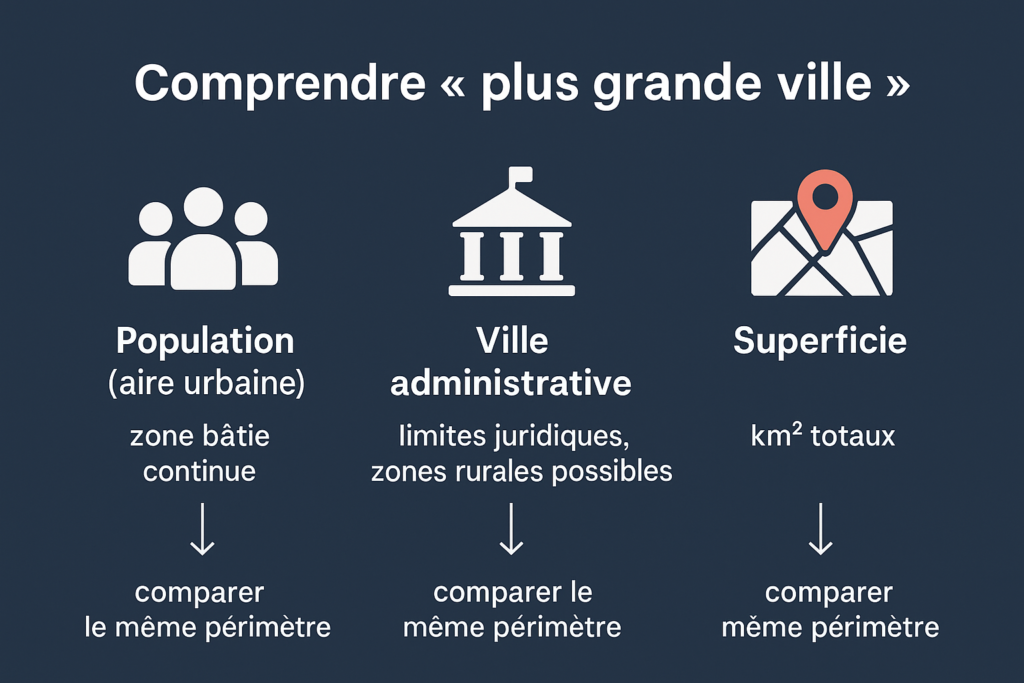 schéma des critères population, ville administrative et superficie