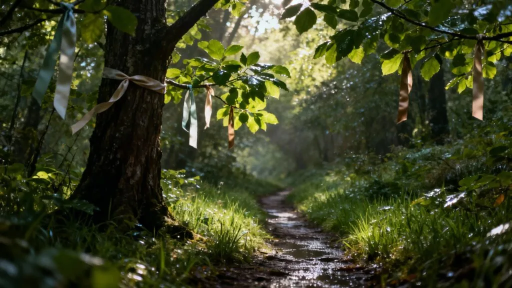 Sentier forestier proche d’une frontière à risques ponctuels