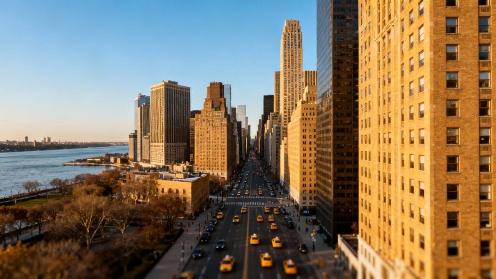 skyline rectiligne d’une vaste métropole nord-américaine moderne