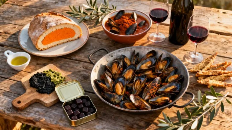 Assortiment de spécialités de Montpellier sur table rustique