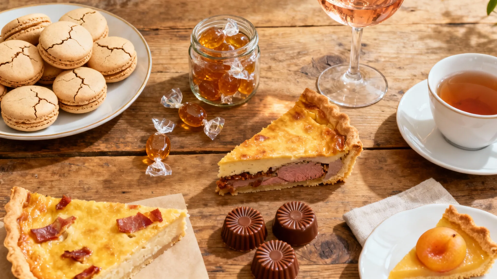 Assortiment des spécialités de Nancy sucrées et salées sur table