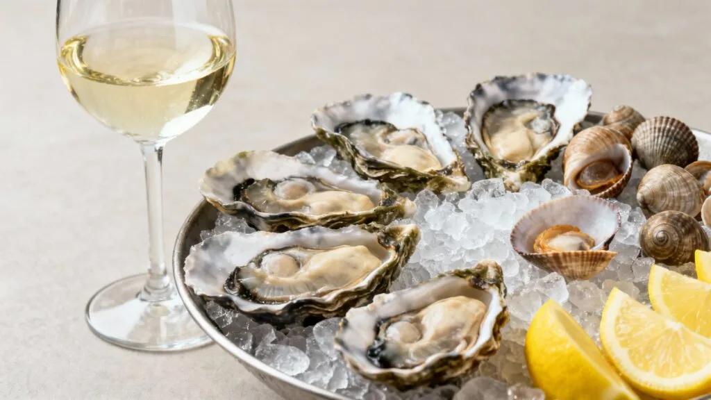Plateau d’huîtres et coquillages bien frais sur glace