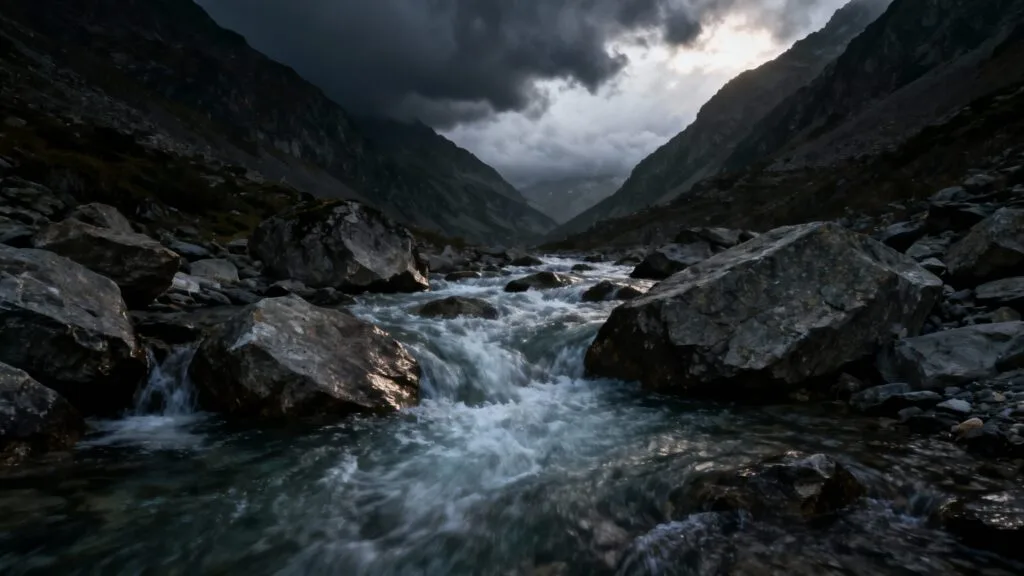 Rivière de montagne et risque de crue soudaine
