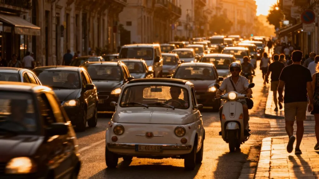 Trafic urbain dense en fin de journée