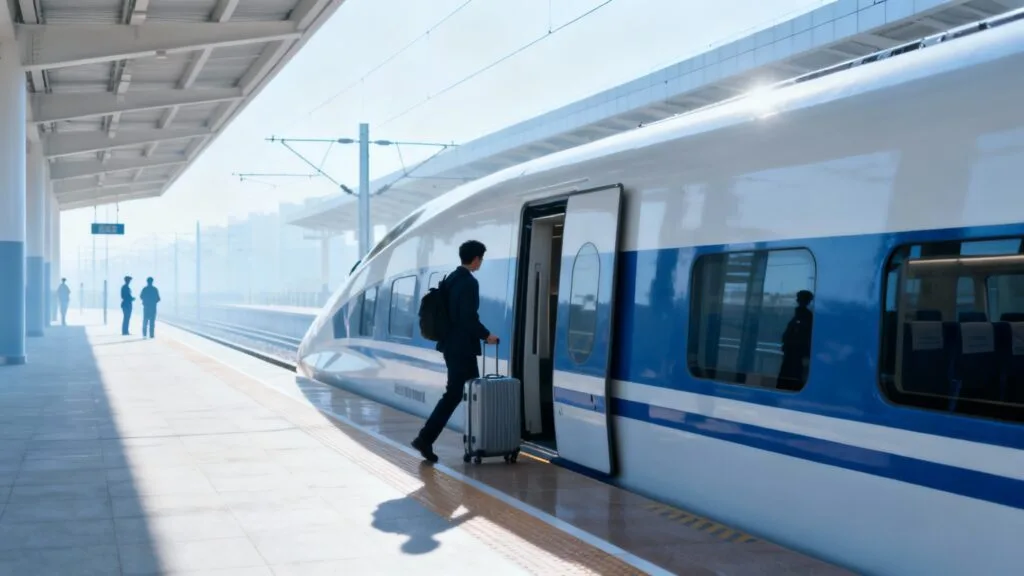 Train rapide et voyageurs, déplacements sûrs en Ouzbékistan