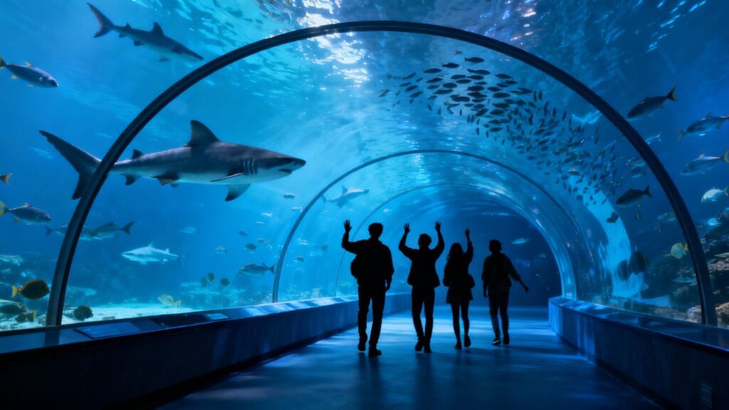 Requins en tunnel d’aquarium, sortie famille Méditerranée