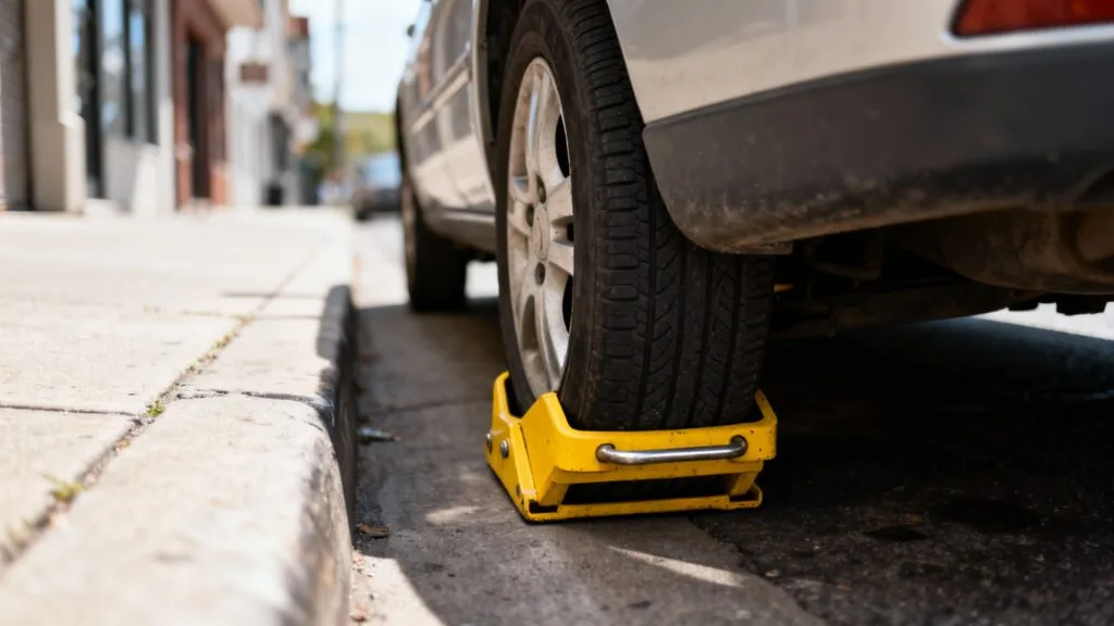 Voiture immobilisée par sabot pour stationnement