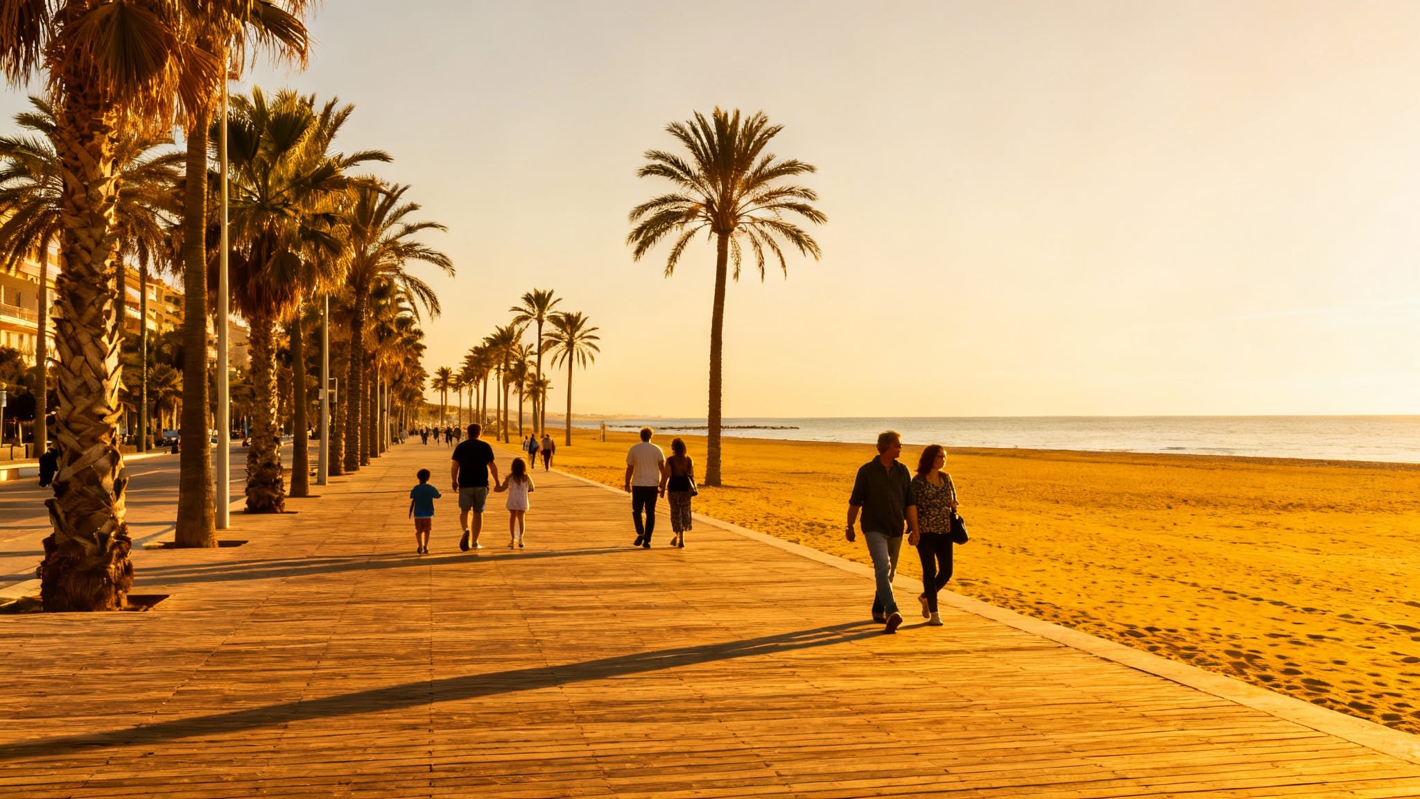 Promenade côtière ensoleillée avec palmiers, loin de l’idée d’Alicante ville dangereuse