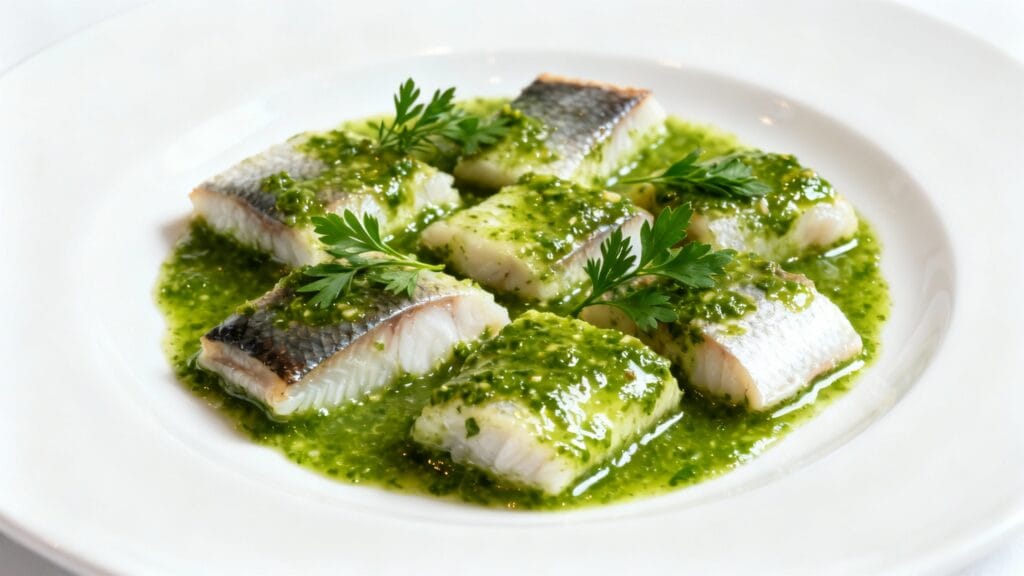Anguilles au vert dans une sauce aux herbes fraîches