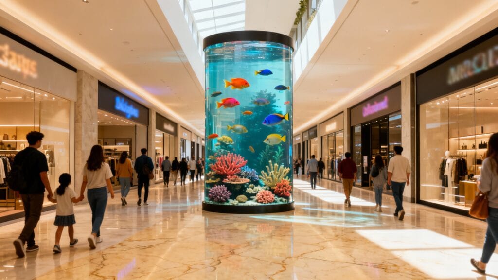 Centre commercial moderne avec aquarium central