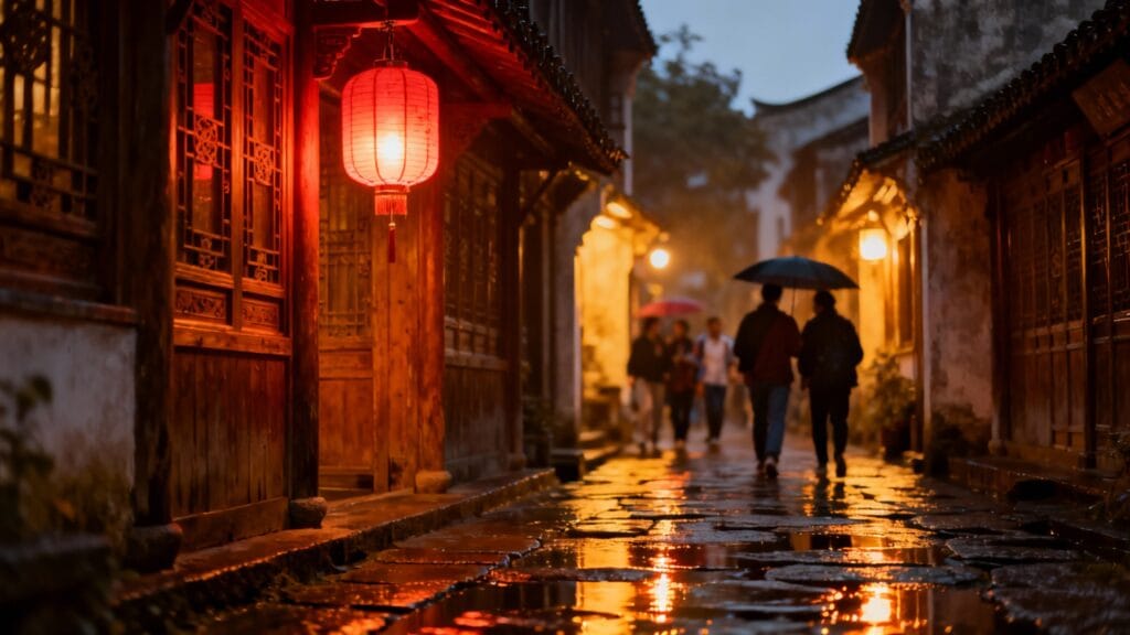 Ruelle aux lanternes et arrivées internationales en Asie