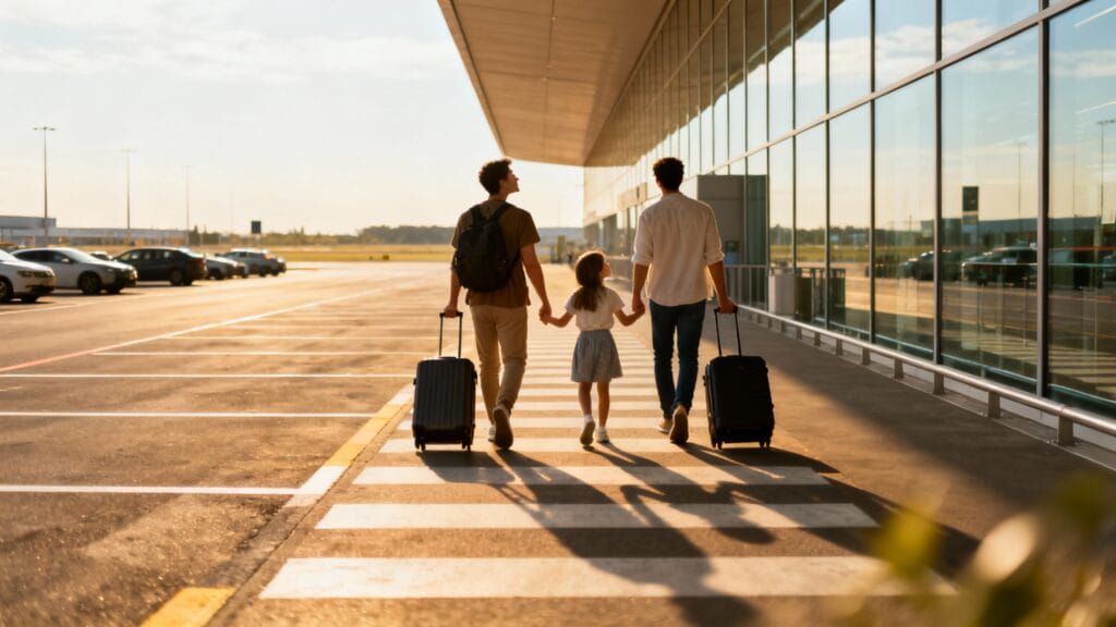 Famille vers terminal depuis parking proche terminal Luxembourg