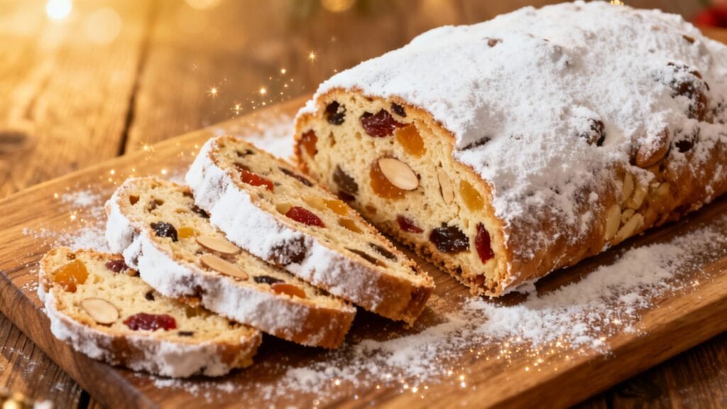 Christstollen de Noël avec fruits confits et pâte d’amande
