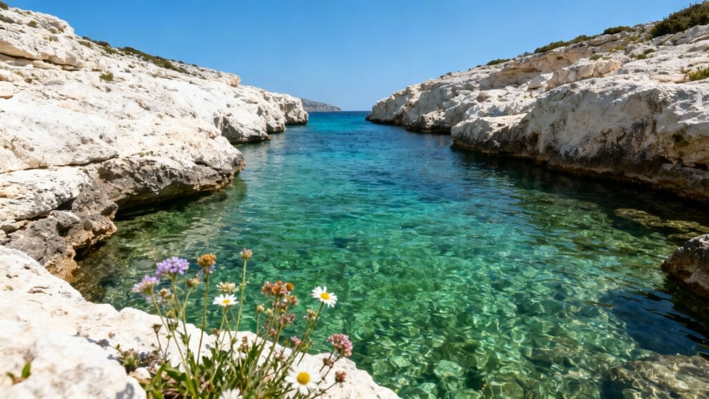 Crique méditerranéenne et eau claire au printemps