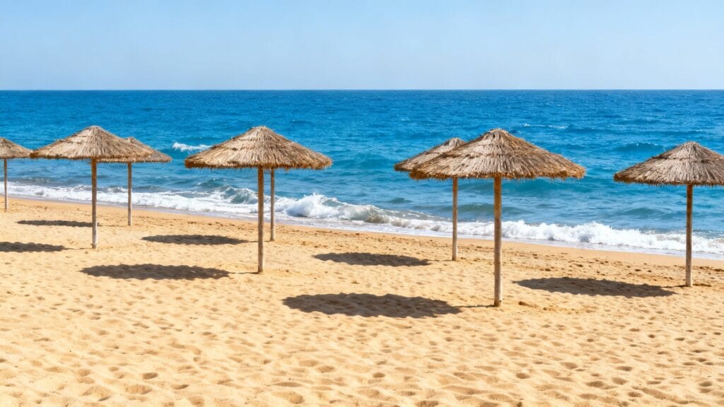 Grande plage en Méditerranée avec mer chaude en octobre