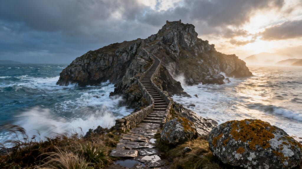 Escalier côtier spectaculaire sur la côte basque