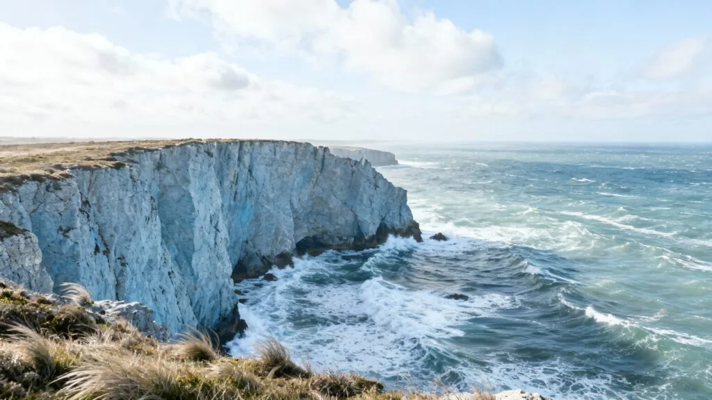 Falaises claires et vagues de l’océan Atlantique