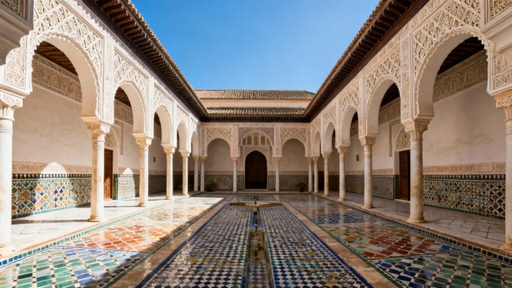 Cour intérieure aux arcs hispano-mauresques et zelliges