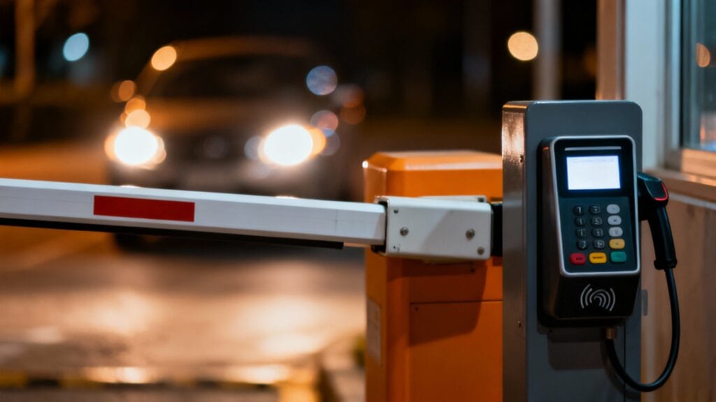 Barrière de parking et terminal de paiement, attention aux surcharges