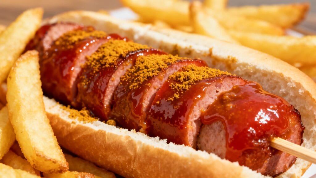 Currywurst berlinoise nappée de sauce au curry