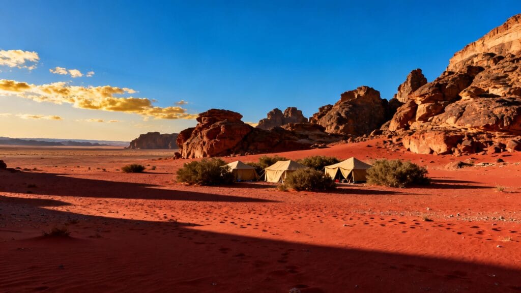 Désert rouge et ciel bleu pour voyager au chaud en octobre