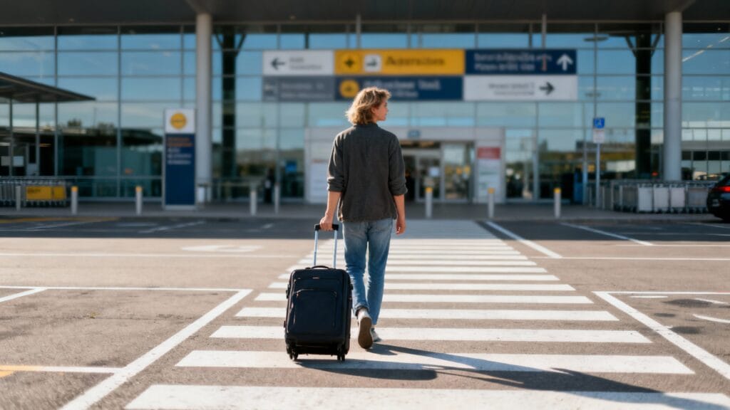 Chemin piéton entre parking et terminal pour estimer la marche