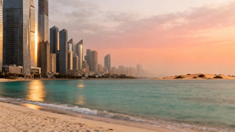 Skyline côtier illustrant dubaï est dans quel pays et quel continent