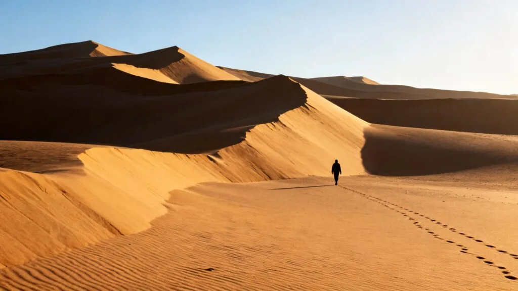 Crêtes de dunes au lever du jour dans le Sahara