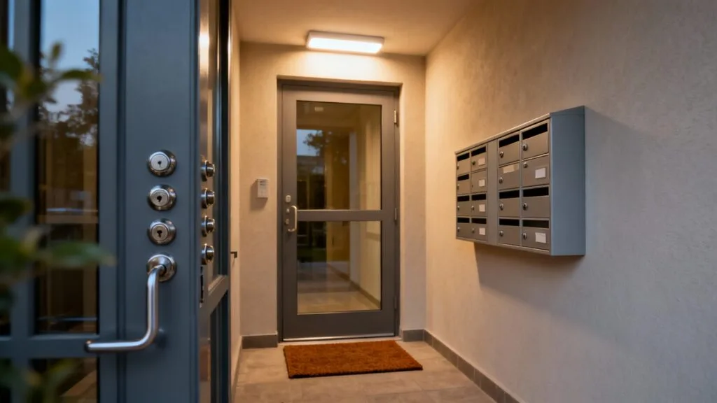Entrée d’immeuble sécurisée : serrure, éclairage, visibilité