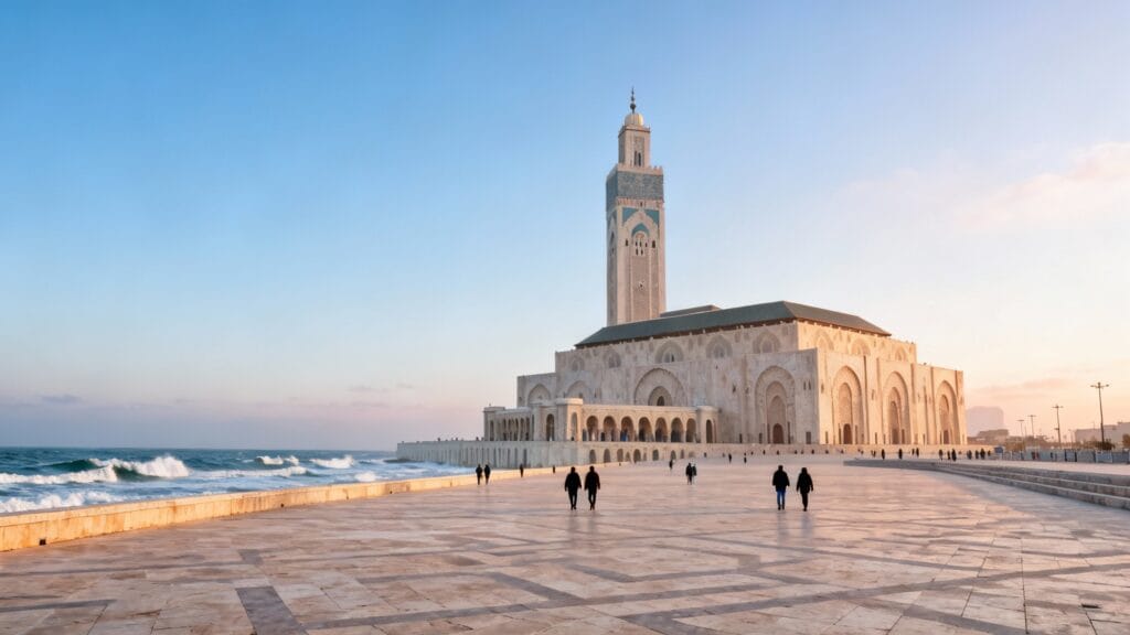 Esplanade d’une grande mosquée au bord de l’océan