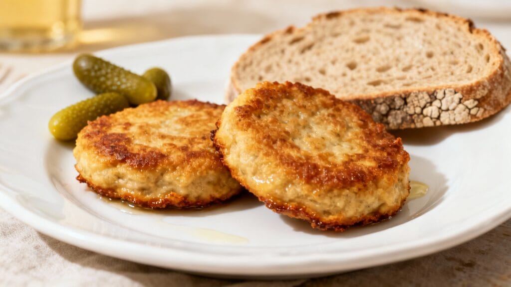 Frikadellen dorées avec pain et cornichons