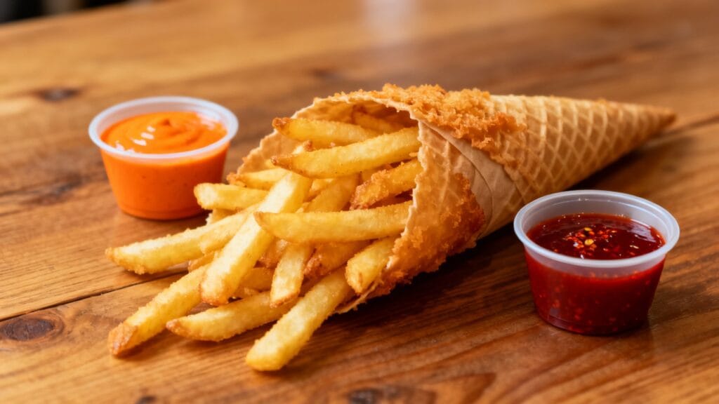 Frites belges double cuisson et sauces andalouse